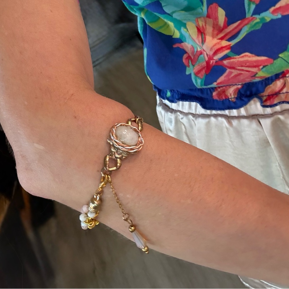 Mixed Metal Moonstone Gem Bracelet -Handmade -Adjustable - Picture 2 of 7